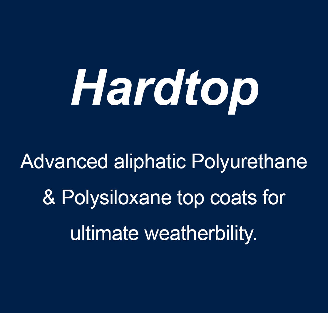 Hardtop — Advanced aliphatic Polyurethane & Polysiloxane top coats for ultimate weatherbility.